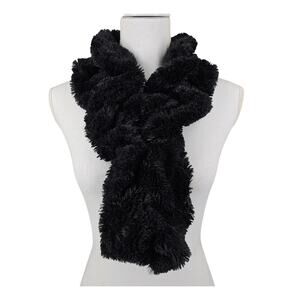 BLACK UNISEX FLUFFY FAUX FUR WINTER SCARF – PLUSH TEXTURE – SOFT & WARM
